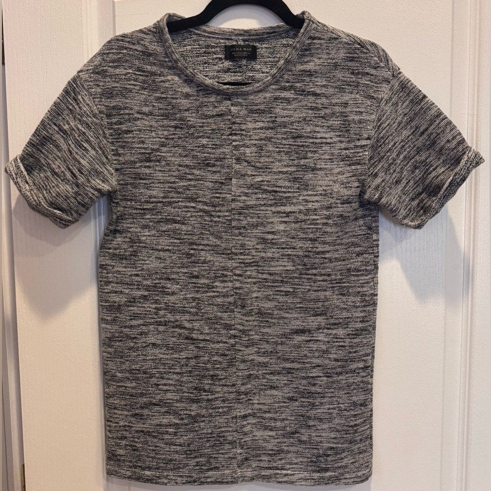 ZARA MAN Gray Black Short Roll Sleeve Cotton Blend Top S